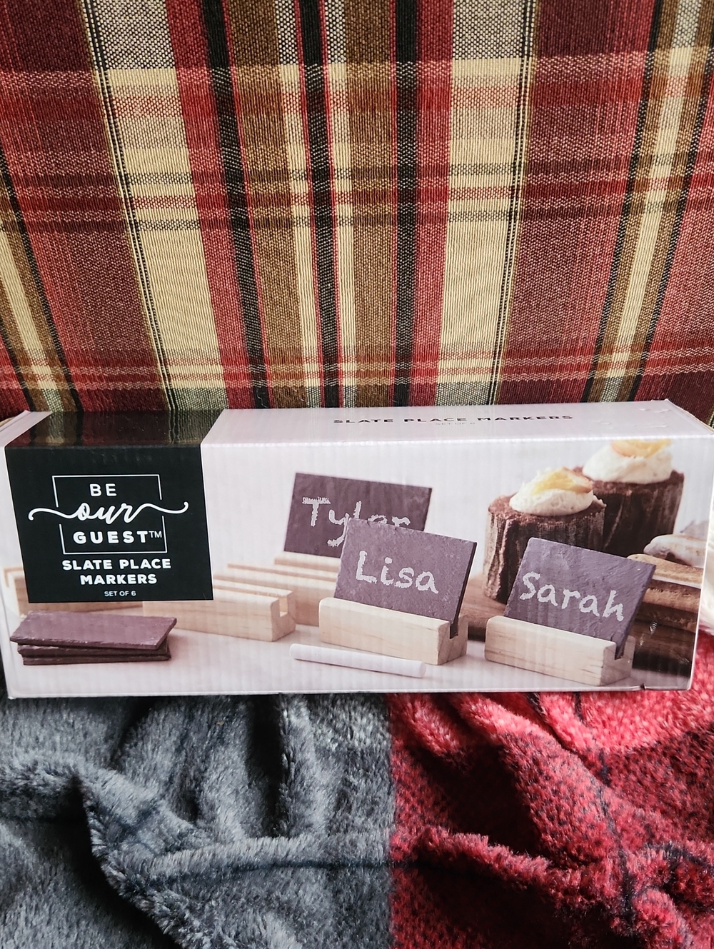 Be Our Guest Slate Place Markers - Brown Slate & Wood Set